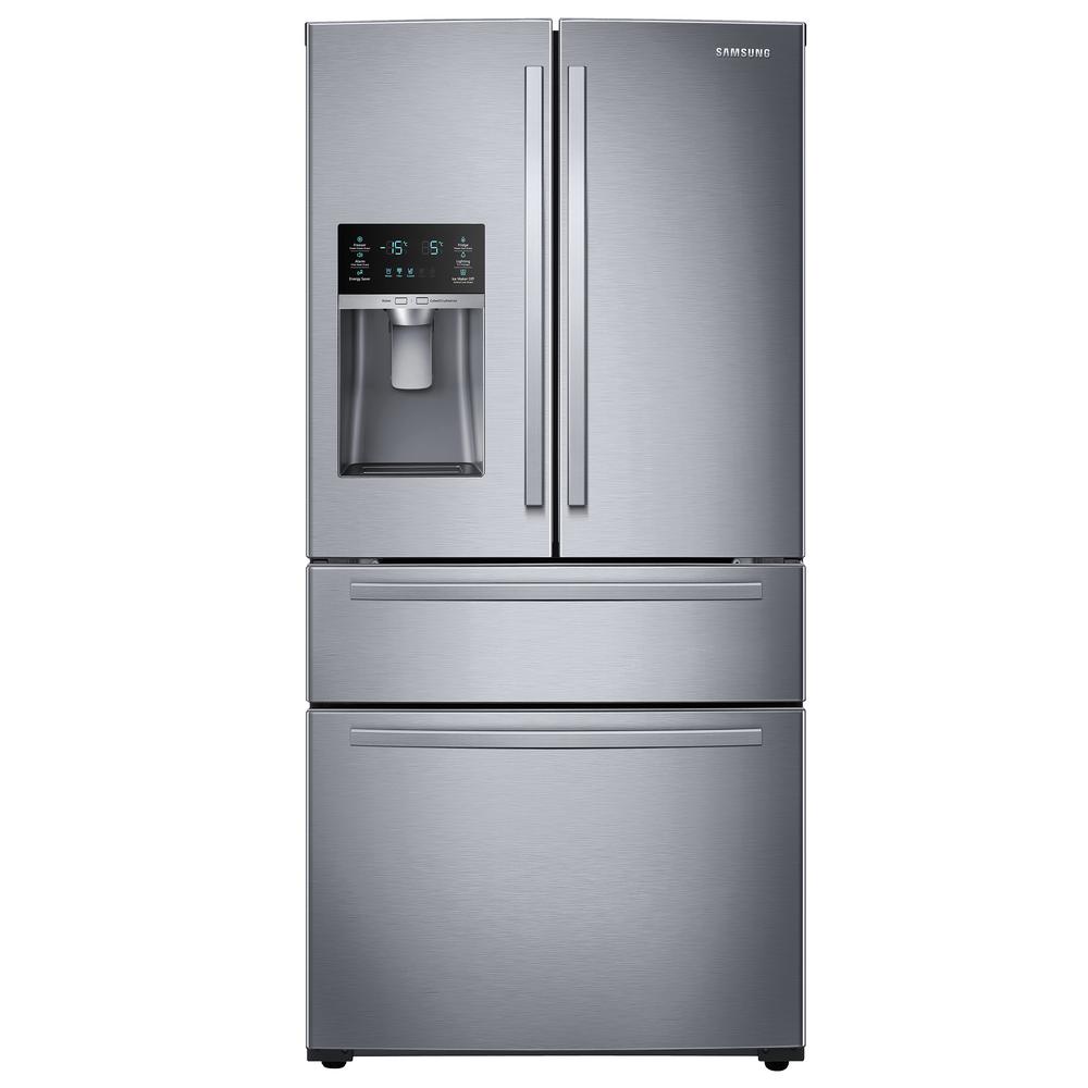 Samsung 33 in. W 24.73 cu. ft. 4-Door French Door Refrigerator in Stainless Steel, Silver RF25HMIDBSR