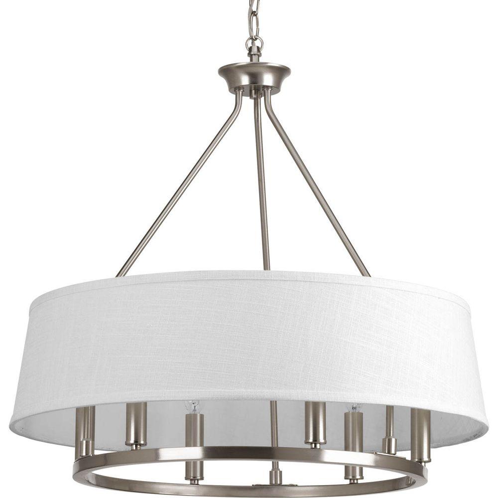 Progress Lighting Cherish Collection 6 Light Brushed Nickel Progress Lighting Cherish Collection 6 Light Brushed Nickel Chandelier With Summer Linen Shade
