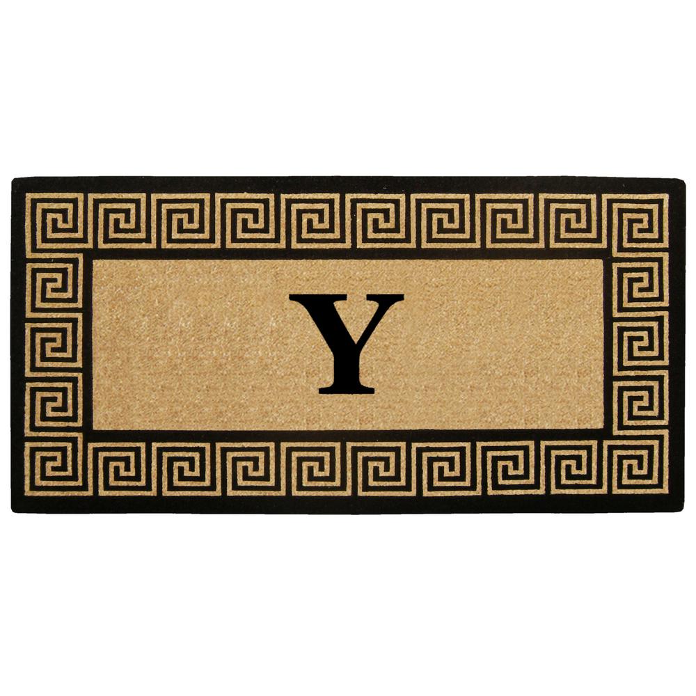 Nedia Home 36 In X 72 In Greek Key Heavy Duty Coco Monogrammed Y Door Mat Gky3672 The Home Depot