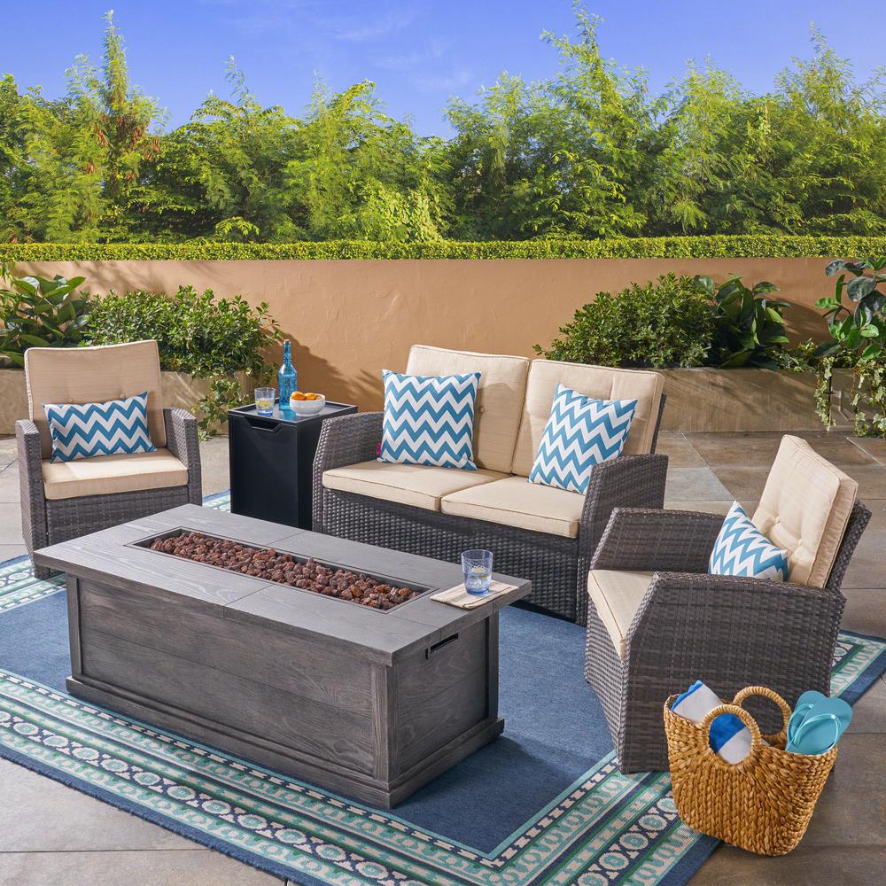 Noble House Sanger Gray 5 Piece Wicker Patio Fire Pit Conversation - Patio Furniture With Fire Pit Home Depot Noble House Sanger Gray 5 Piece Wicker Patio Fire Pit Conversation - Patio Furniture With Fire Pit Home Depot