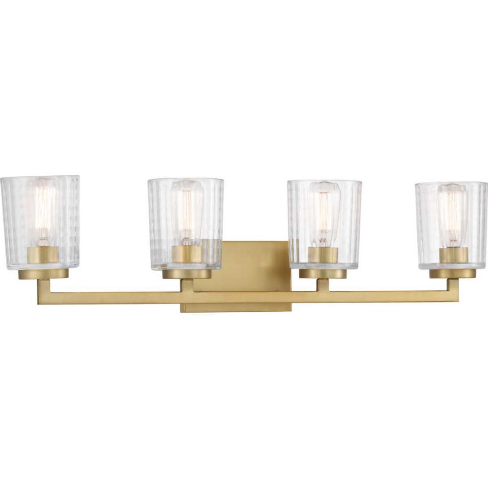 Home Decorators Collection Westlyn 4-Light Brushed Brass Vanity Light with Clear Optic Glass Shades