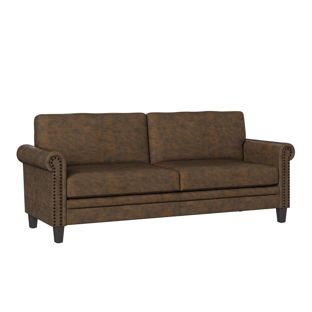 Handy Living Fulton Rolled In Distressed Saddle Brown Faux Leather Distressed Saddle Brown Faux Leather