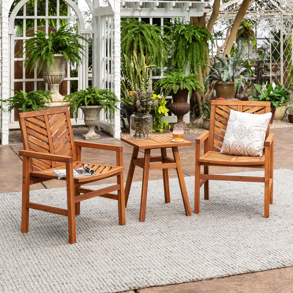 Walker Edison Furniture Company 3 Piece Wood Chevron Outdoor Patio Conversation Set In Brown Hd8041 The Home Depot