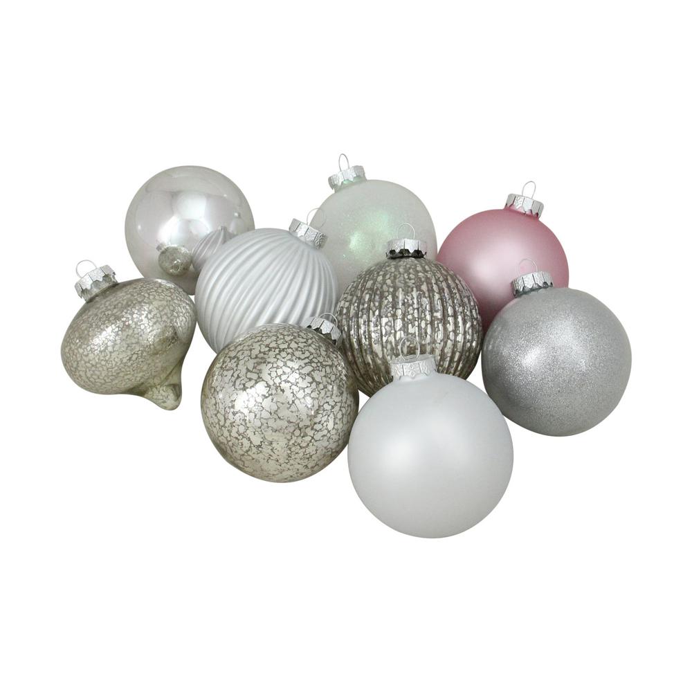 Northlight 4 In 100 Mm Silver And Pink Multi Finish Ball And Onion Shaped Christmas Ornaments 9 Count 32636327 The Home Depot