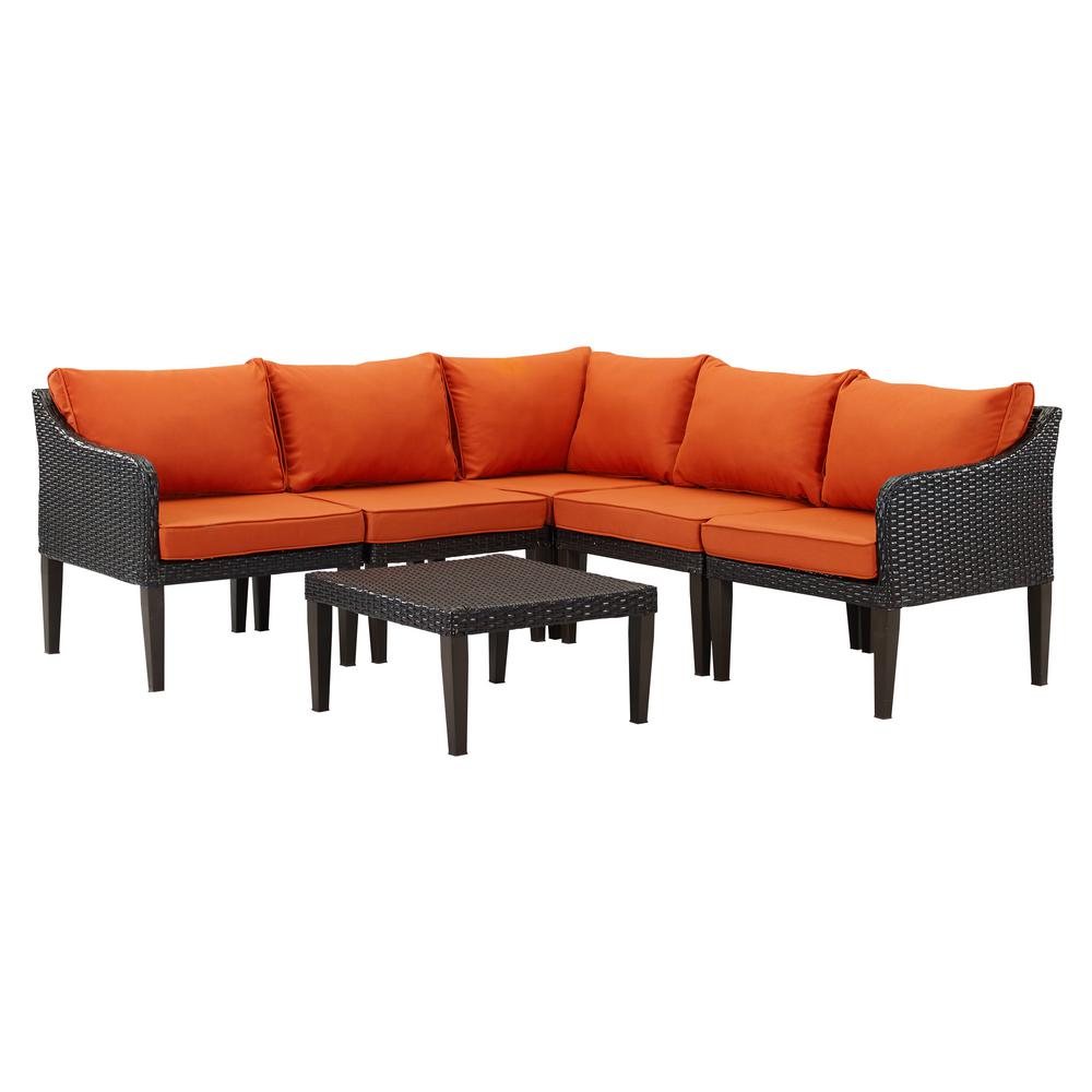 Bari 6 Piece Wicker Patio Conversation Set With Orange Cushions Os