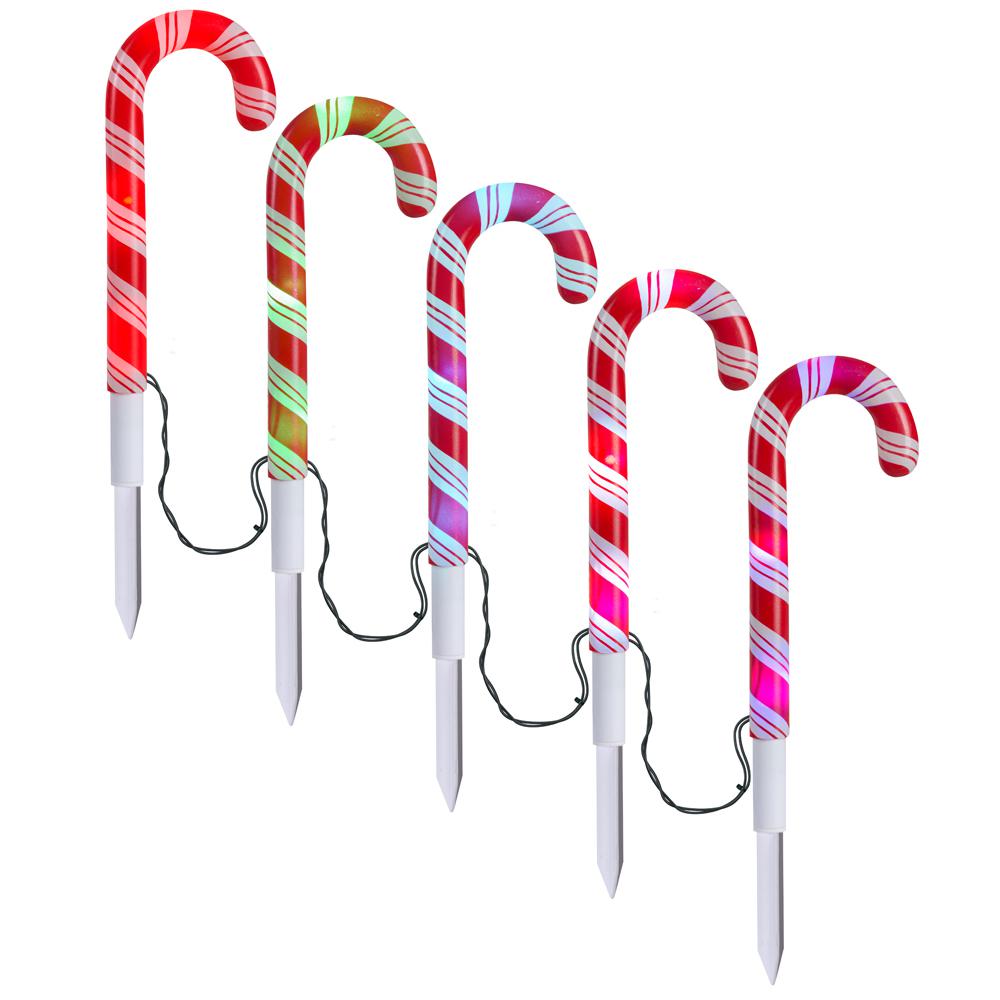 APPLights 18.11 in. LED Candy Cane (RGB) Pathway Stakes (Set of 5 ...