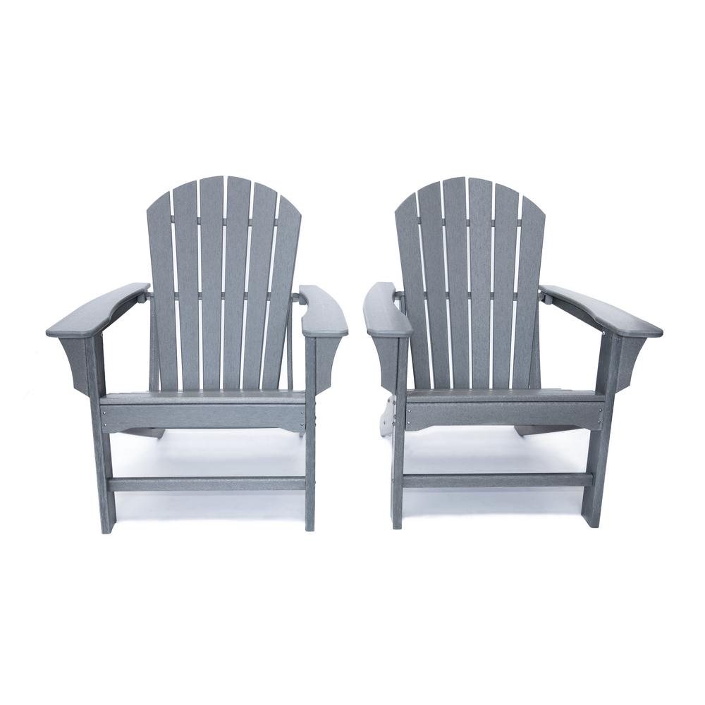LuXeo Hampton Gray Poly Outdoor Patio Plastic Adirondack Chair (2-Pack