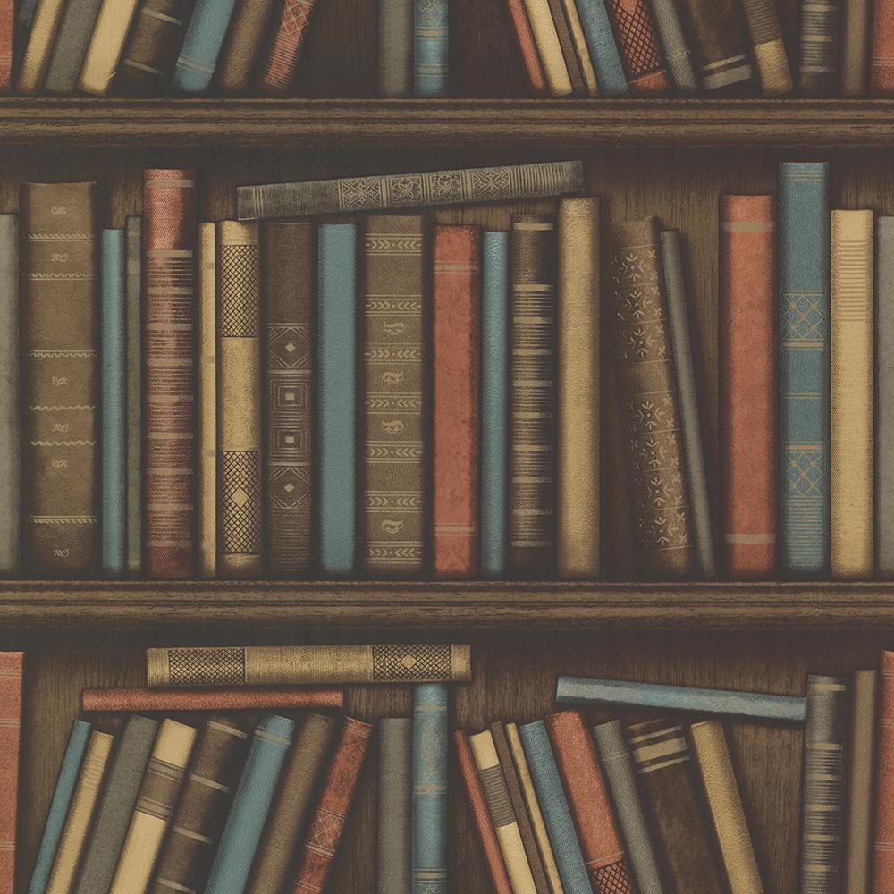 Beacon House Atheneum Aqua Antique Books Wallpaper Sample