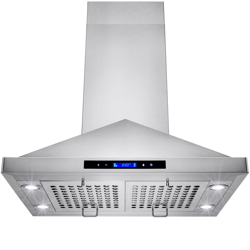 AKDY 30 in. Convertible Kitchen Island Mount Range Hood in Black with