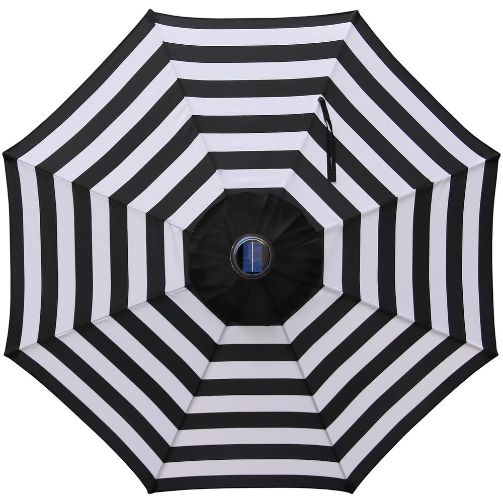 Maypex 9 Ft Steel Market Crank And Tilt Round Solar Light Patio Umbrella In Black And White 300260 Bw The Home Depot