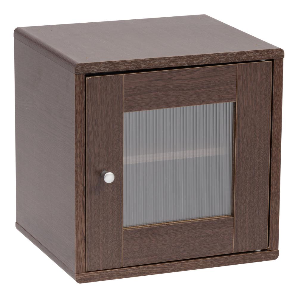 Iris Kuda Series Brown Oak Wood Storage Cube With Window Door 596424 Kuda Series Brown Oak Wood Storage Cube With Window Door