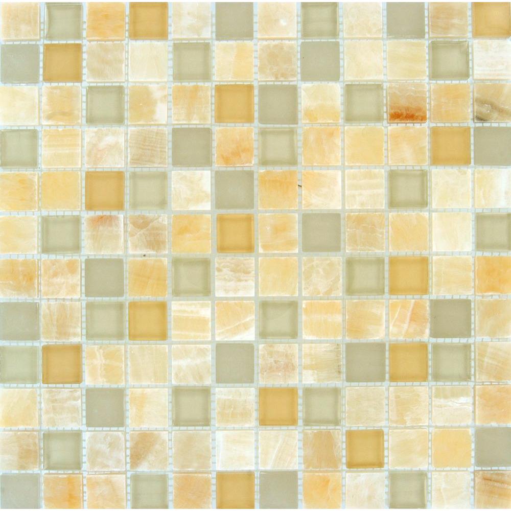 Honey Ivory Onyx  12 in x 12 in x 8 mm Glass Stone Mesh 