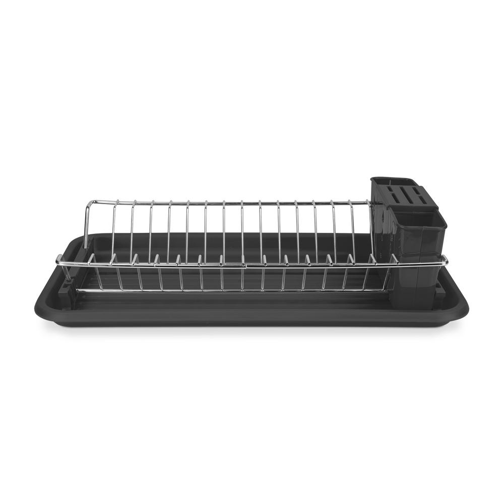 Home Basics 22 in. x 11 in. x 13.5 in. Compact Dish Drainer in Black