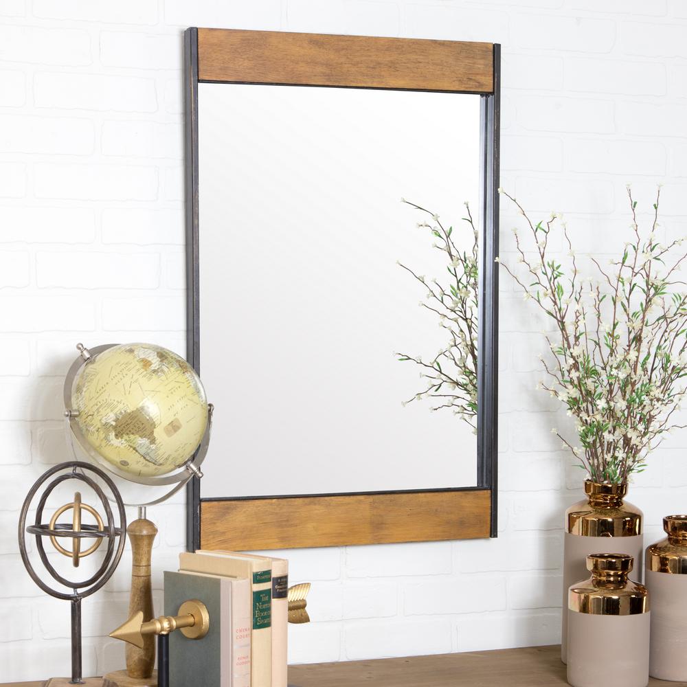 Aspire Home Accents Medium Rectangle Chestnut Finish With Antique Black Iron Hooks Modern Mirror 32 In H X 21 In W 5544 The Home Depot