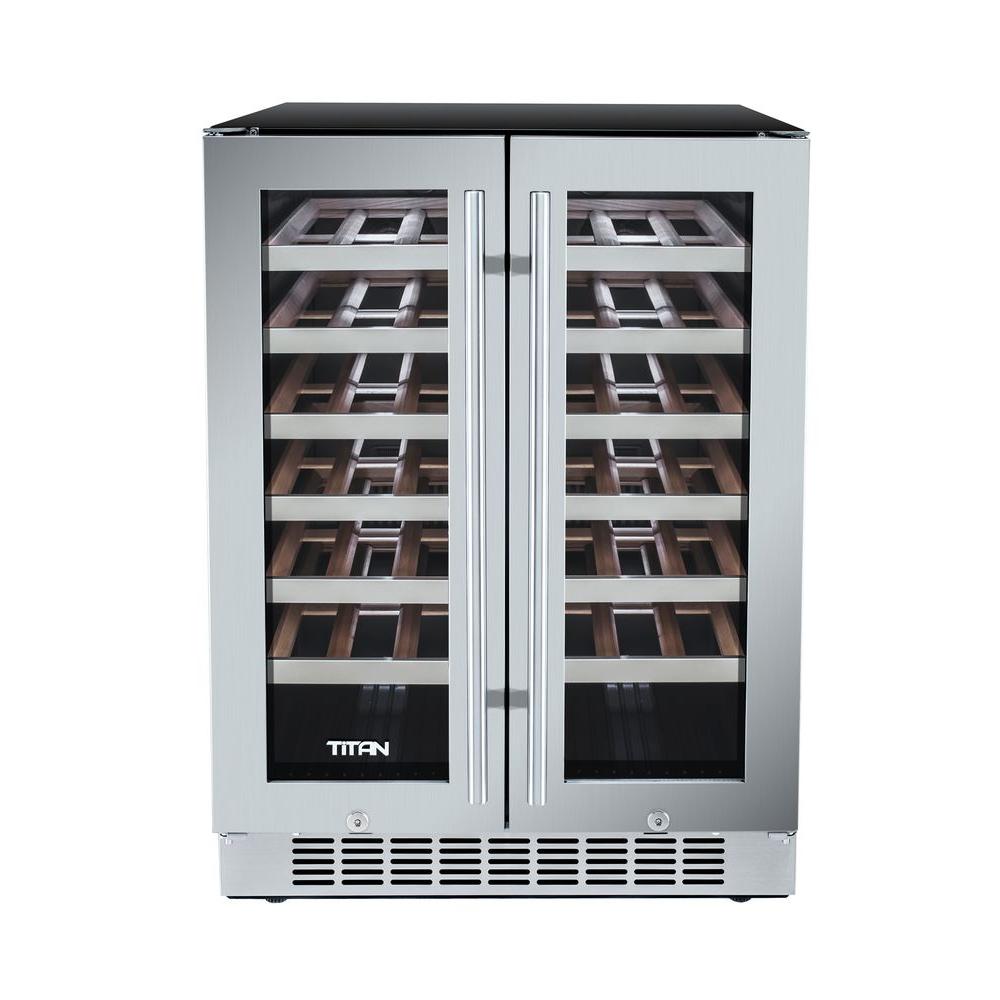 TITAN Signature 24 in. 16-Bottle and 70-Can Stainless Steel Single Door Dual Zone Built-In Wine and Beverage Cooler