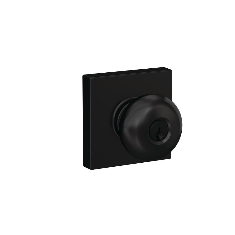 Schlage Custom Plymouth Matte Black Collins Trim Keyed Door KnobF51A
