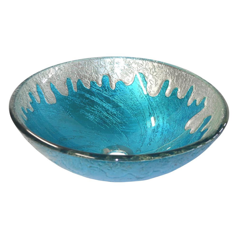Eden Bath Blue Ice Glass Vessel Sink In Multi Colors With Pop Up Drain And Mounting Ring In Oil Rubbed Bronze