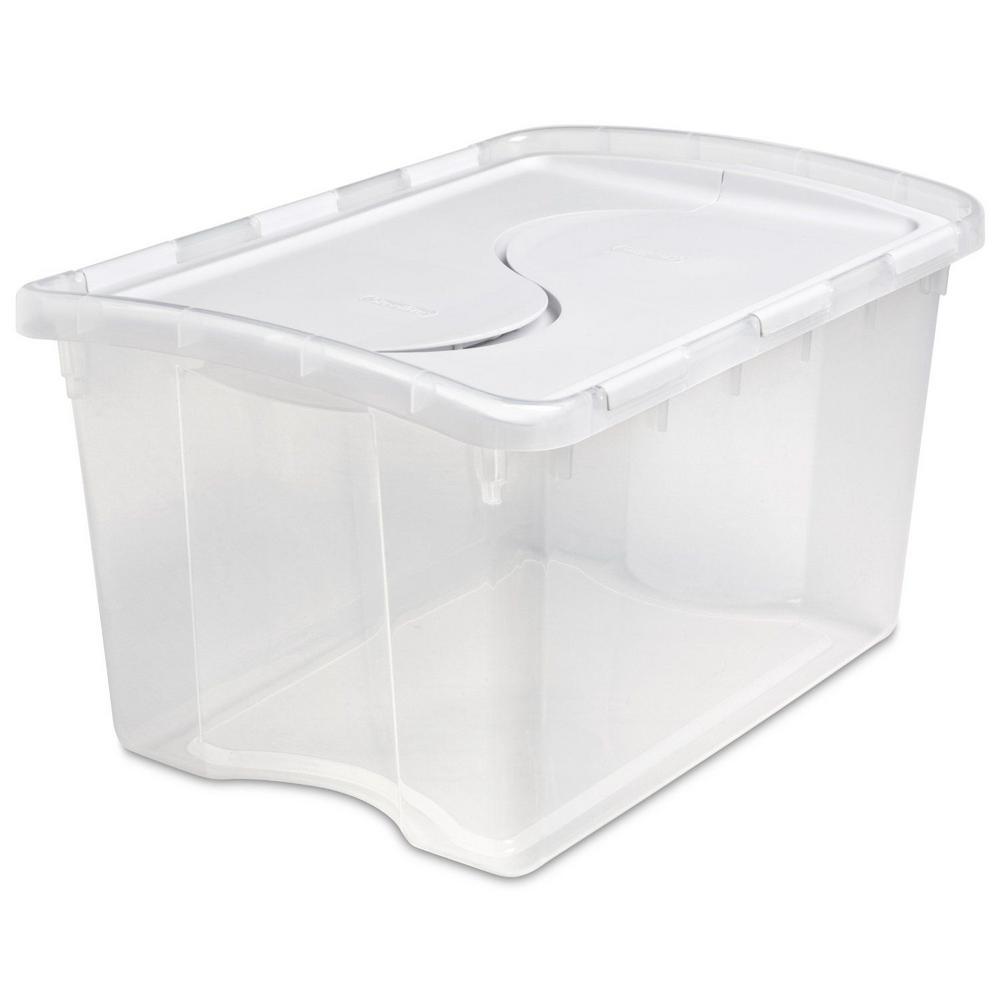 Sterilite 1914 Single 48 Qt. Clear Base Hinged Lid Storage Box Tote