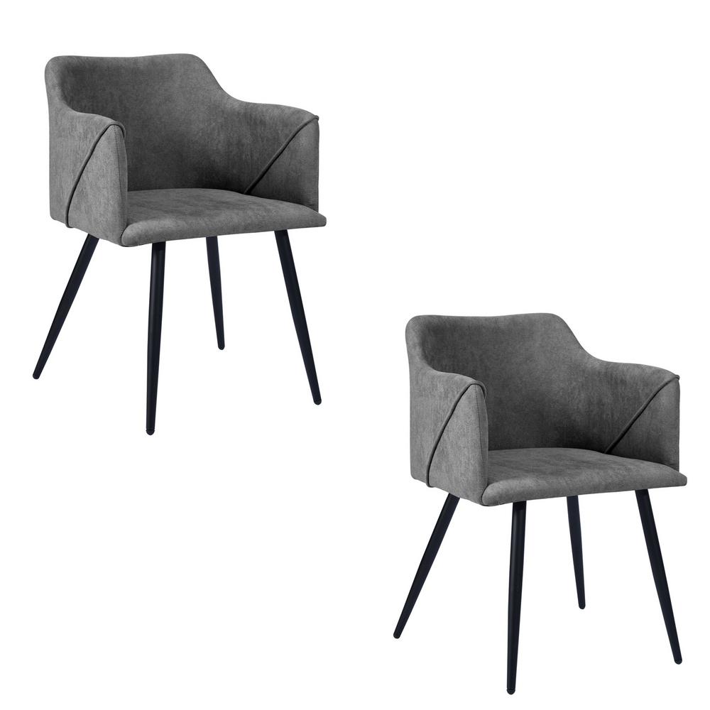 Unbranded Dark Gray Upholstered Dining Chair Stylish Side Chairs Set Of 2 Aldridge Dark Grey Black Leg The Home Depot