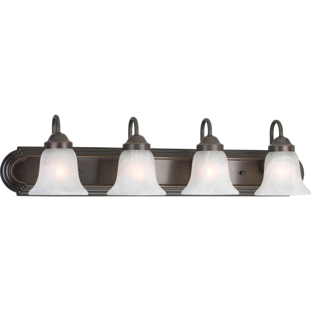 Vanity Lighting The Home Depot Alabaster Gl 4 Light Antique Bronze Vanity