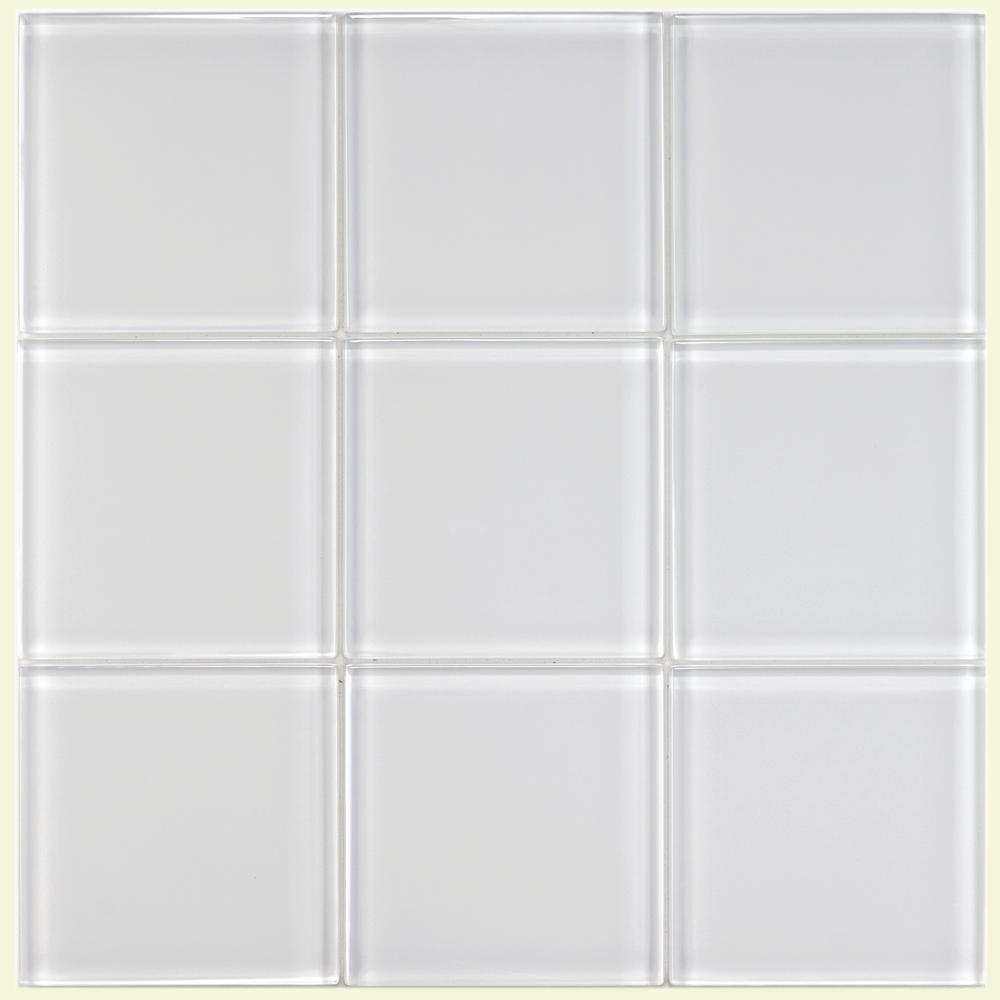 Merola Tile Tessera Ice White 4 in. x 4 in. Glass Wall Tile (1 sq. ft ...