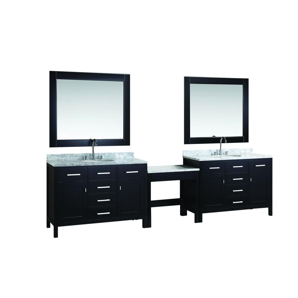 Design Element Two London 48 In W X 22 D Vanity Espresso D Vanity In Espresso With Marble Top Carrara White Mirror And Makeup Table