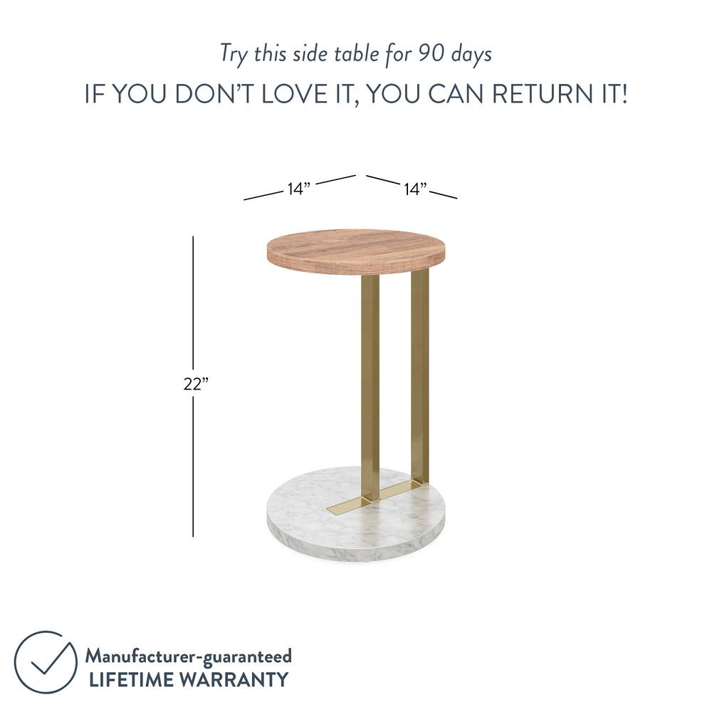 Nathan James Wyatt Gold and White Round Wood Tabletop with Marble