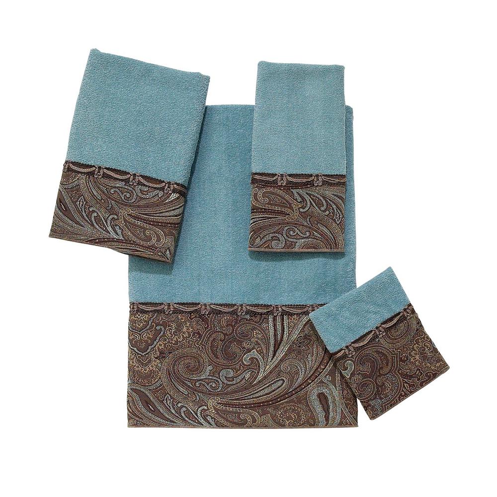 turquoise and brown bath towels