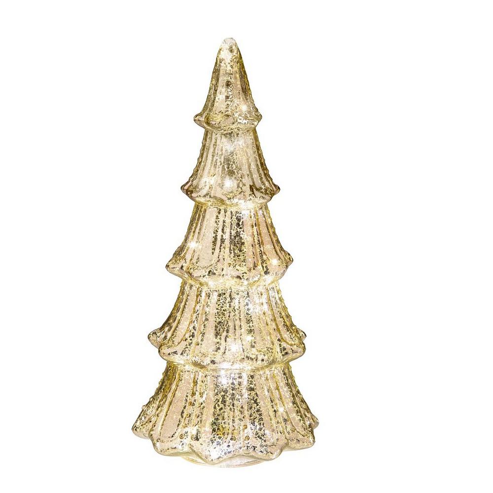 Haute Decor 14 In Christmas Tree Lighted Faux Mercury Glass