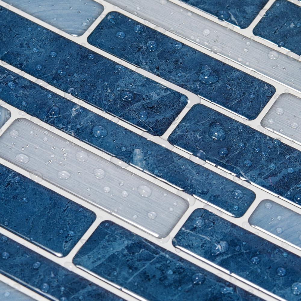 light blue peel and stick backsplash