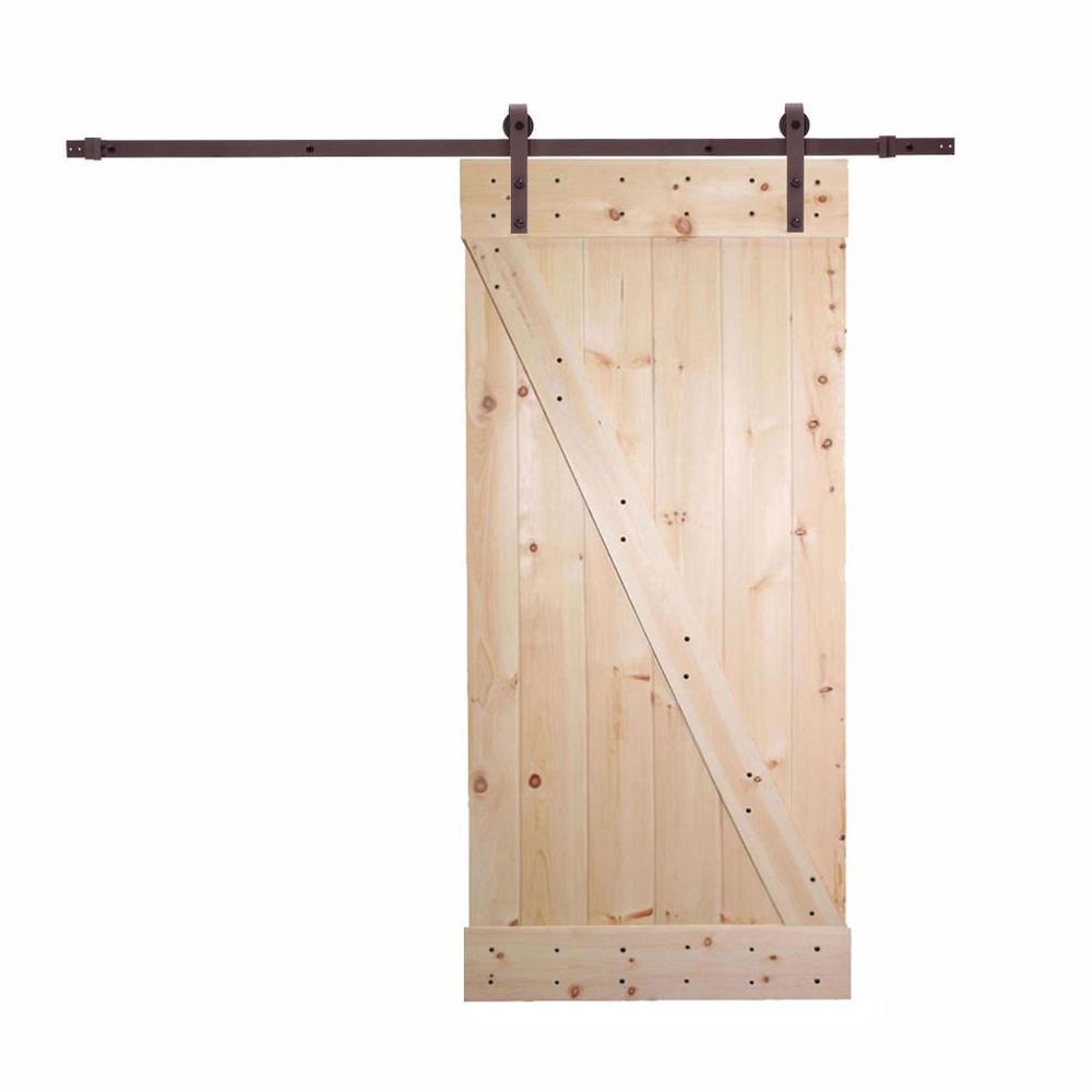 CALHOME 36 in. x 84 in. Unfinished Knotty Pine Wood Barn Door with ...