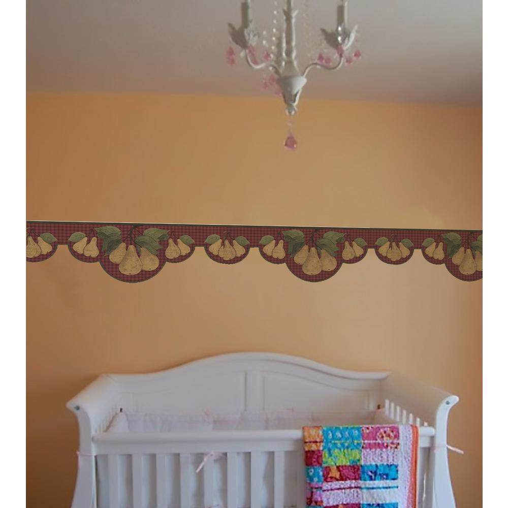 Norwall Brown Beige Pears On Vines Scalloped Garnet Red Prepasted Wallpaper Border Ap75666dc The Home Depot