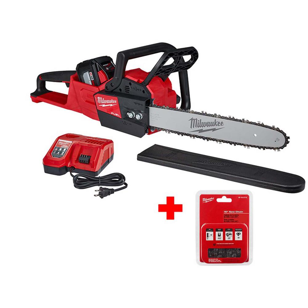 Milwaukee M18 Fuel 16 In 18 Volt Lithium Ion Battery Brushless Cordless Chainsaw Kit With 12 0ah Battery Extra 16 In Saw Chain