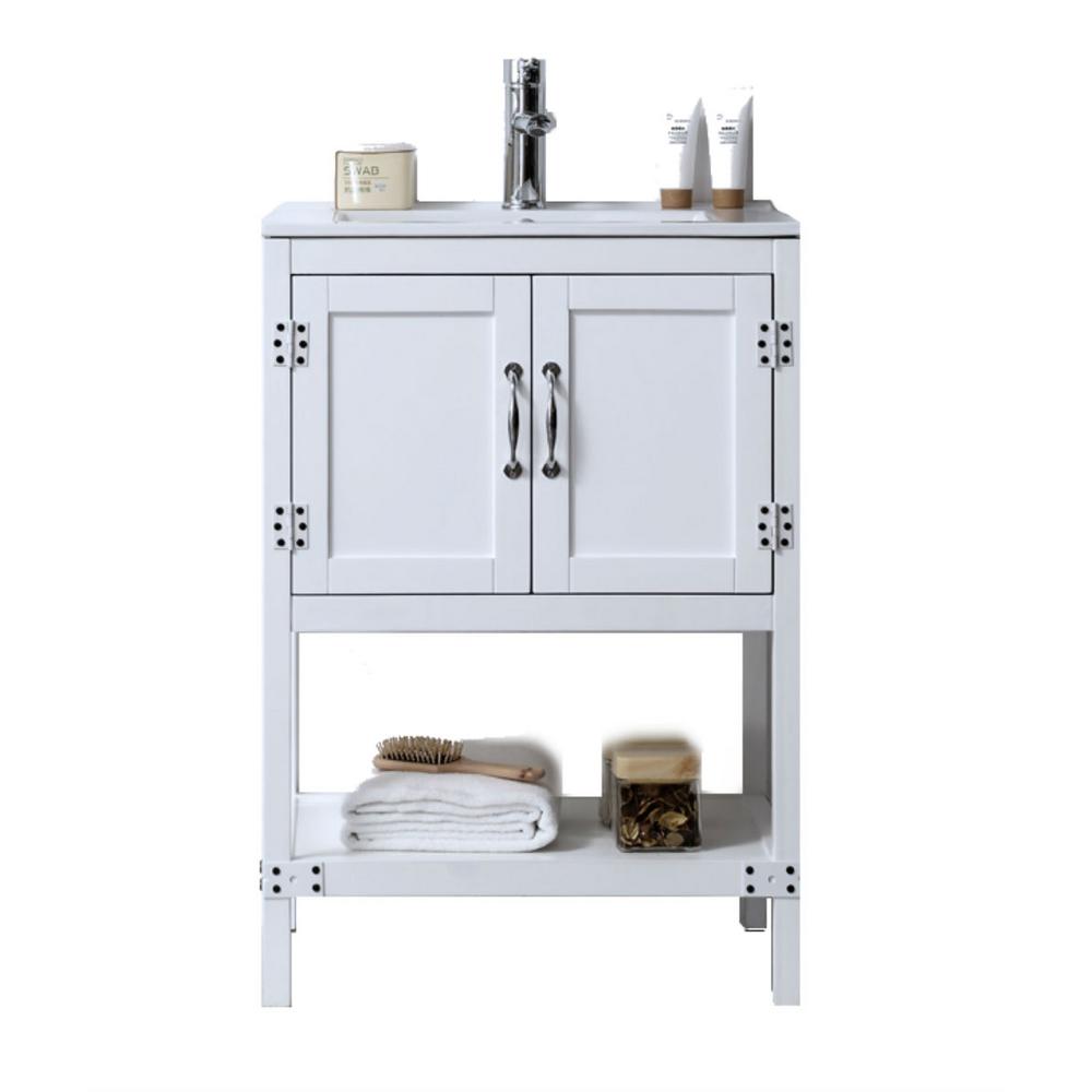Corner 24 Inch Vanities Bathroom Bath The Home Depot 24 In Vanity Matt White With Ceramic Top Basin
