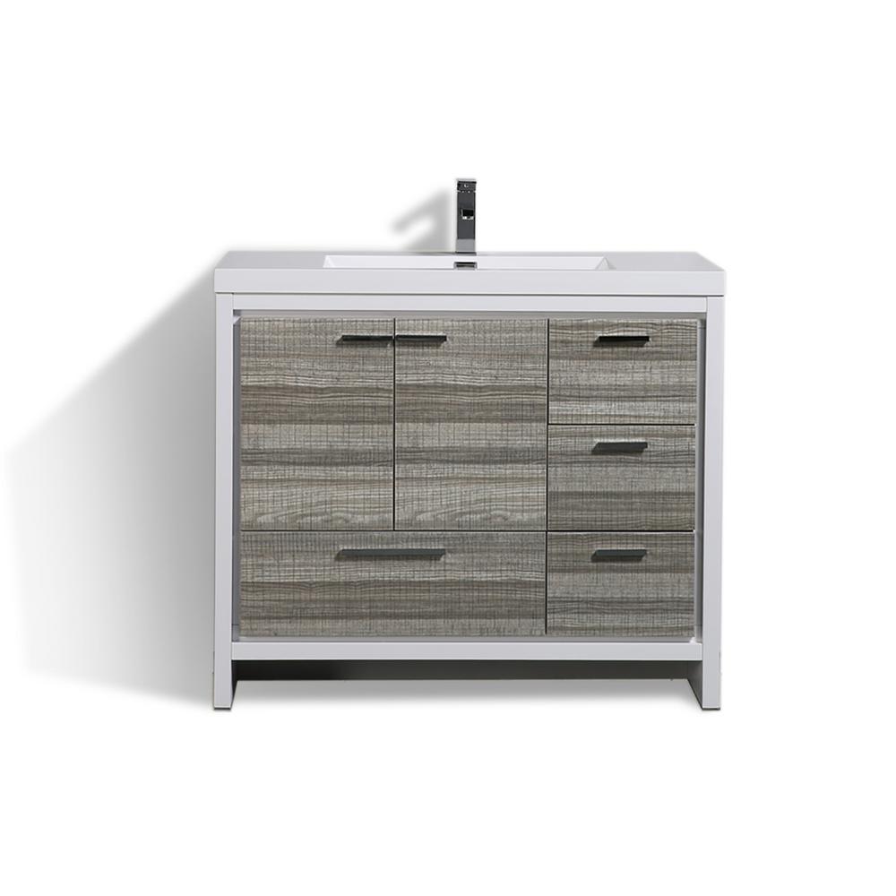 Dolce 42 In W Bath Vanity In High Gloss Ash Gray W Reinforced