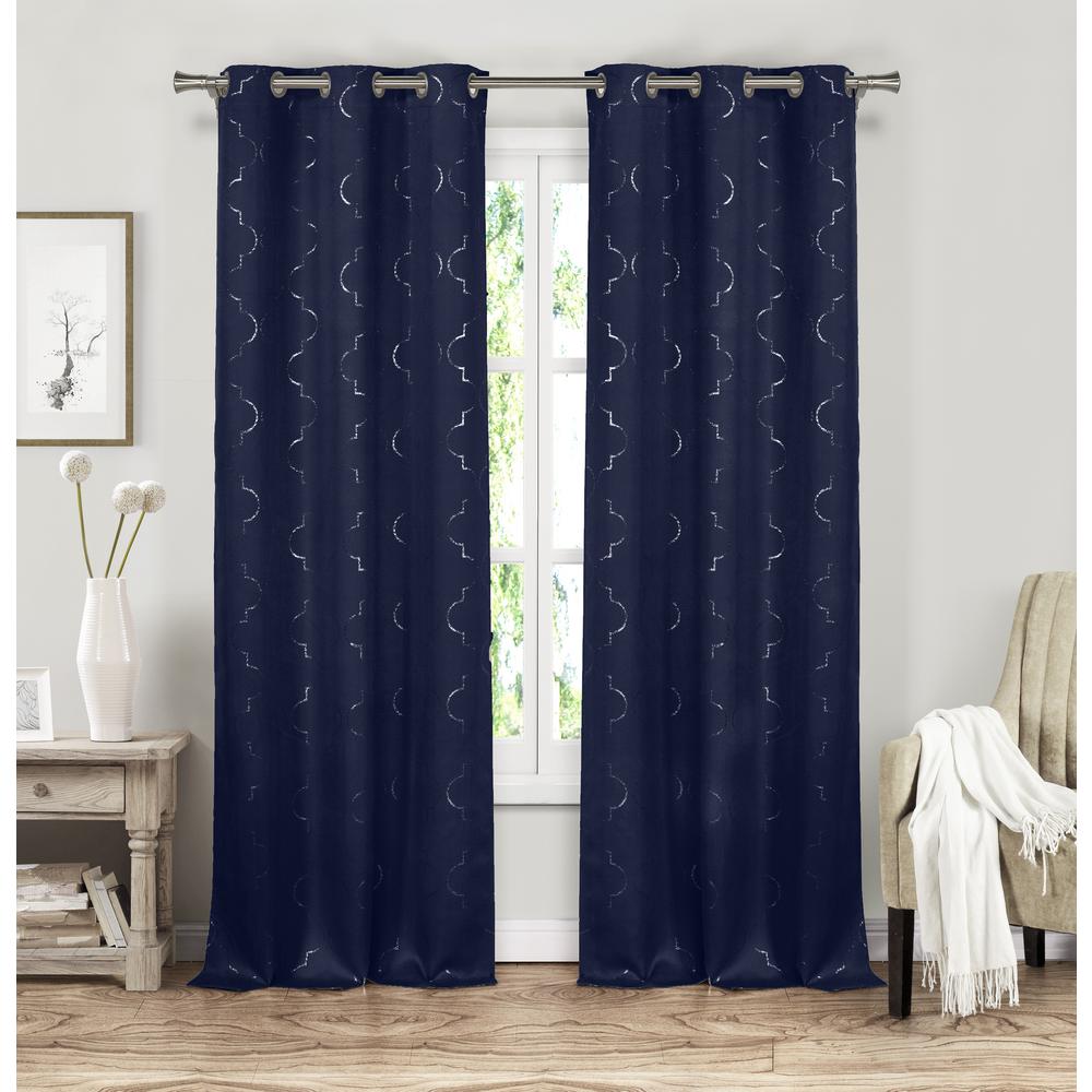 BLACKOUT 365 Geometric Navy Polyester Blackout Grommet Window Curtain