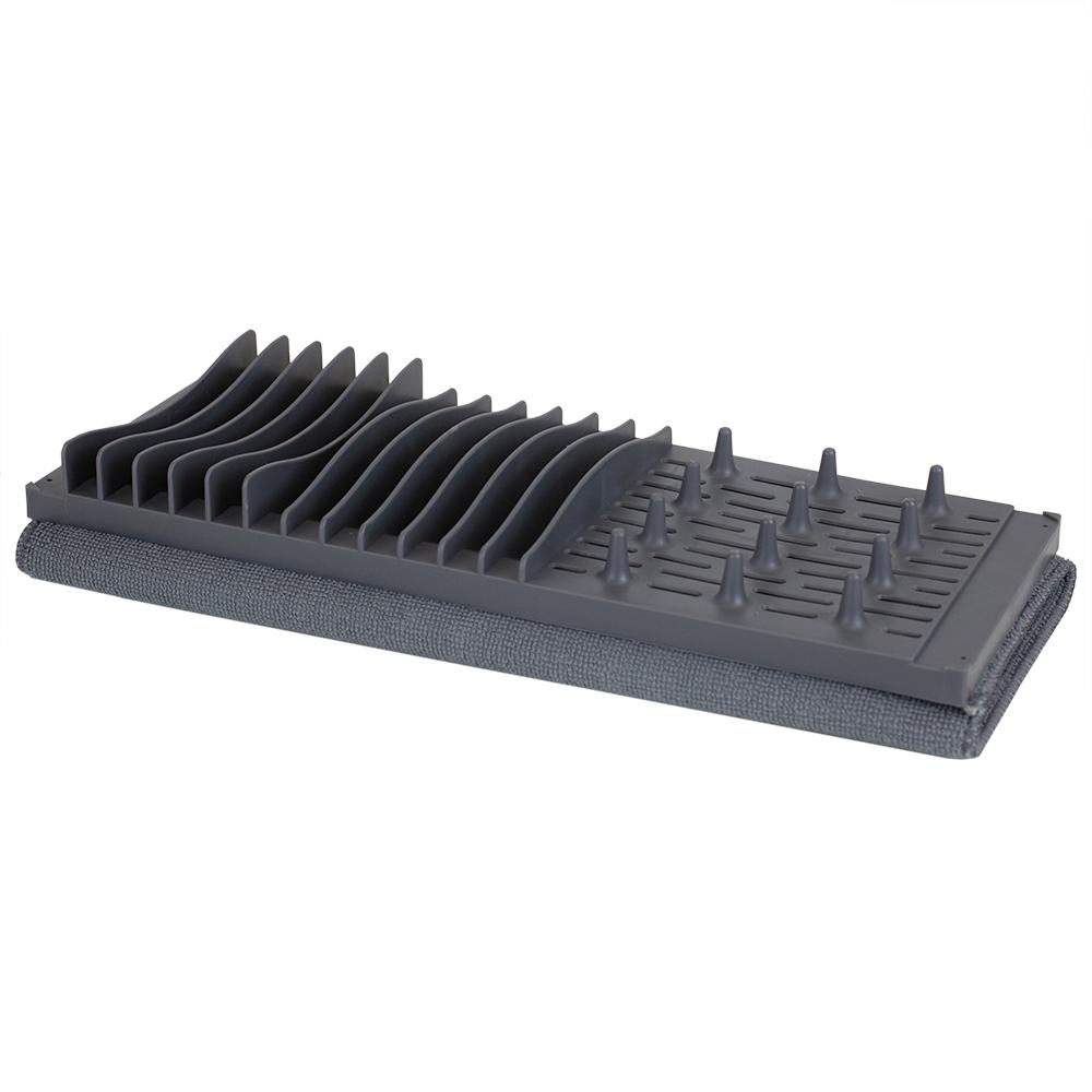 Low Profile Plastic Dish Drying Rack With Micro Fiber Drying Mat