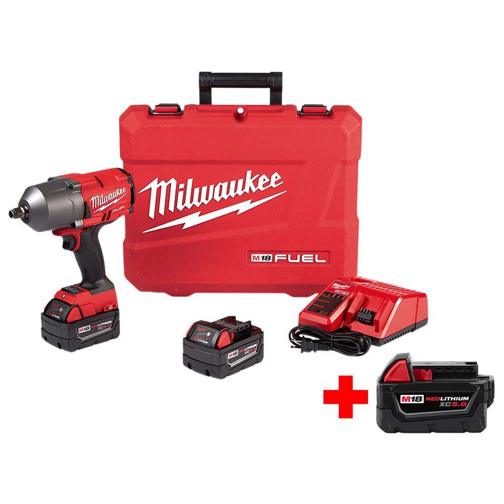 Milwaukee M18 FUEL 18-Volt Lithium-Ion Brushless Cordless 1/2 in. Impact Wrench W/ Friction Ring Kit W/ Free 5.0Ah Battery