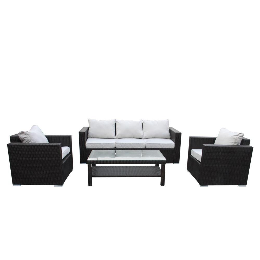Ohana 4 Piece Wicker Set With Cushions Dark Brown White S5099 S 2c Ohana 4 Piece Wicker Set With Cushions Dark Brown White