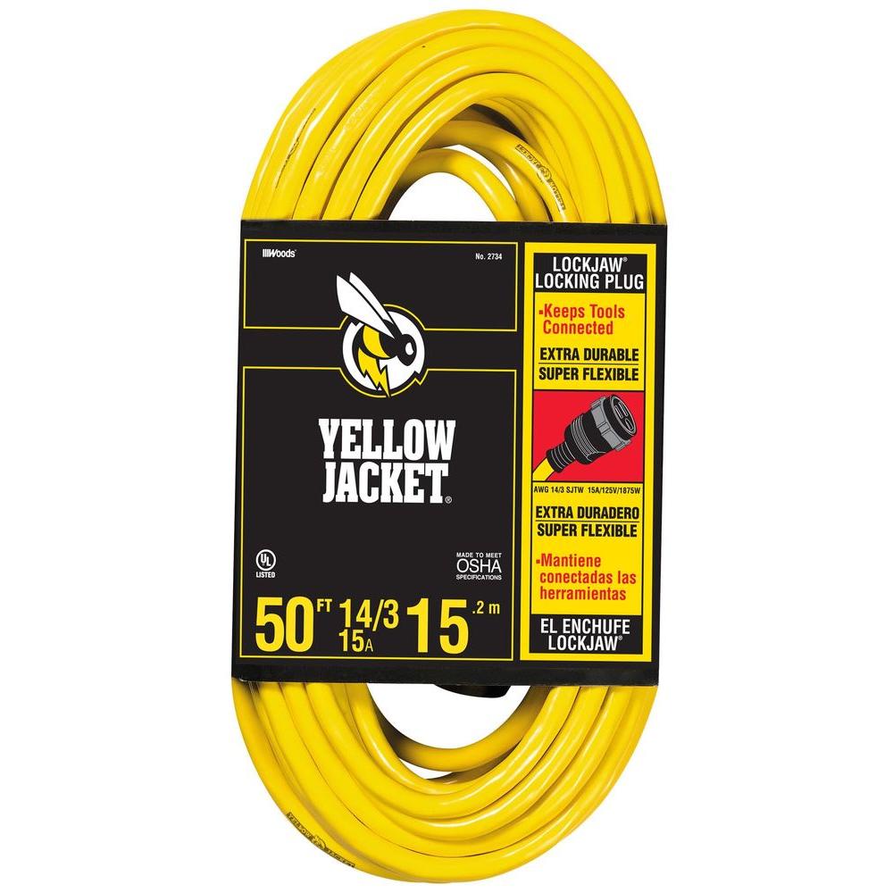 Yellow Jacket 50 ft. 14/3 SJTW Outdoor Medium-Duty Lock Jaw Extension Cord by Yellow Jacket