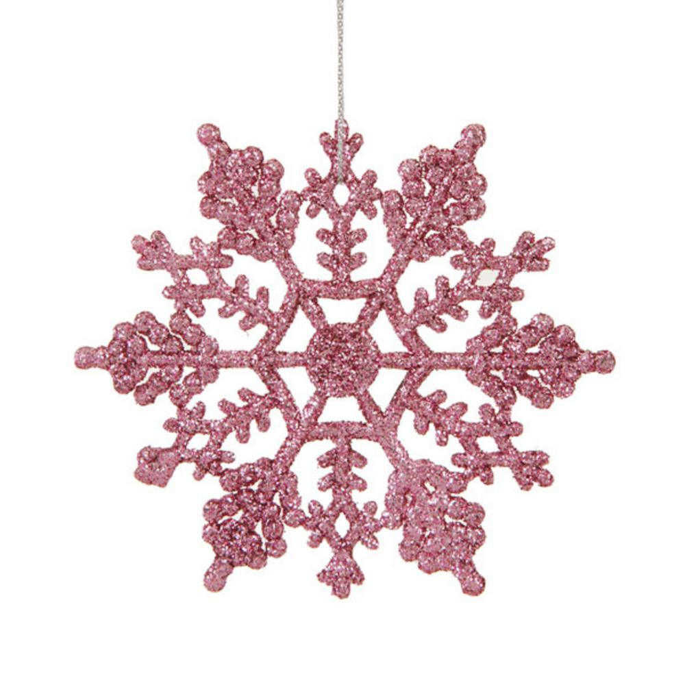 Snowflake Christmas Tree Decorations The Mauve Pink Glitter Snowflake Christmas Ornaments Pack Of 24