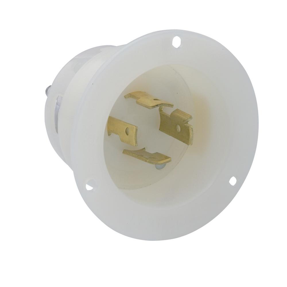 Flanged Inlet Locking Receptacle 250 Volt White Leviton 2325 20 Amp Grounding Industrial Grade