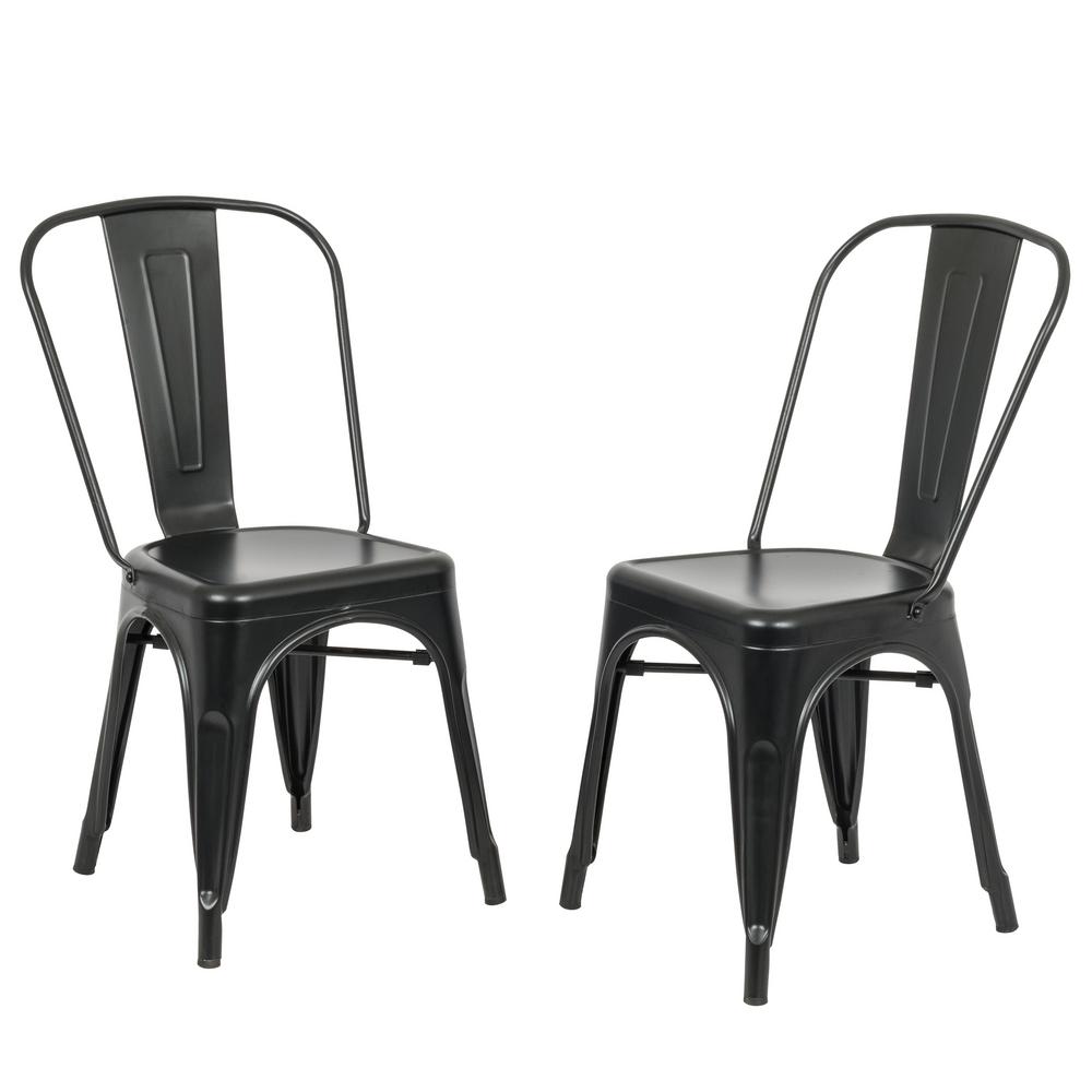 Black Side Chair Metal Dining Chairs Kitchen Room Adeline Black Metal Stacking Dining Chair Set Of 2