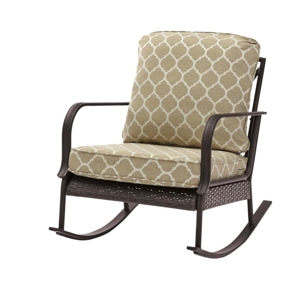 Hampton Bay Becker Dark Mocha Steel Outdoor Patio Rocking Chair with ...