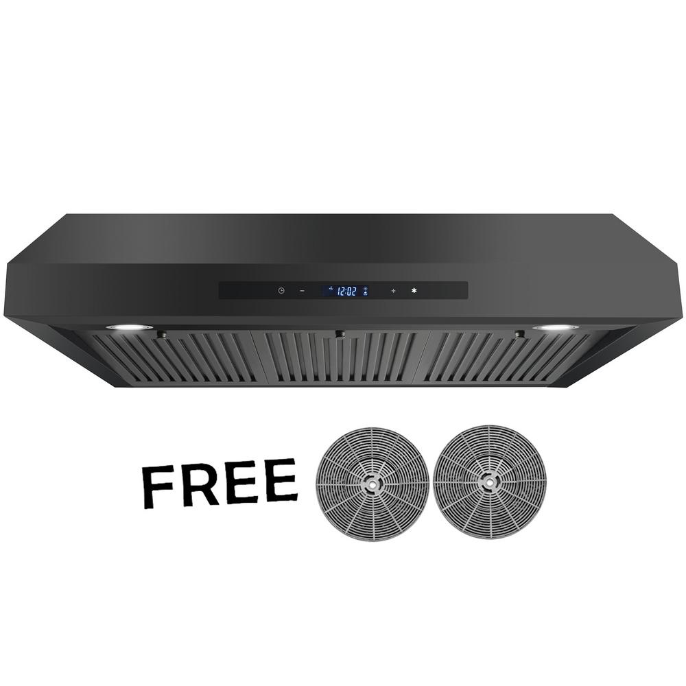 AKDY 36 in. 350 CFM Ducted Under Cabinet Range Hood in Black Stainless Steel with LED Lighting and Carbon Filters