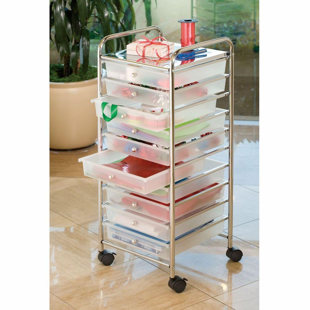 Seville Classics Frosted White 10 Drawer Organizer Cart She16218wb