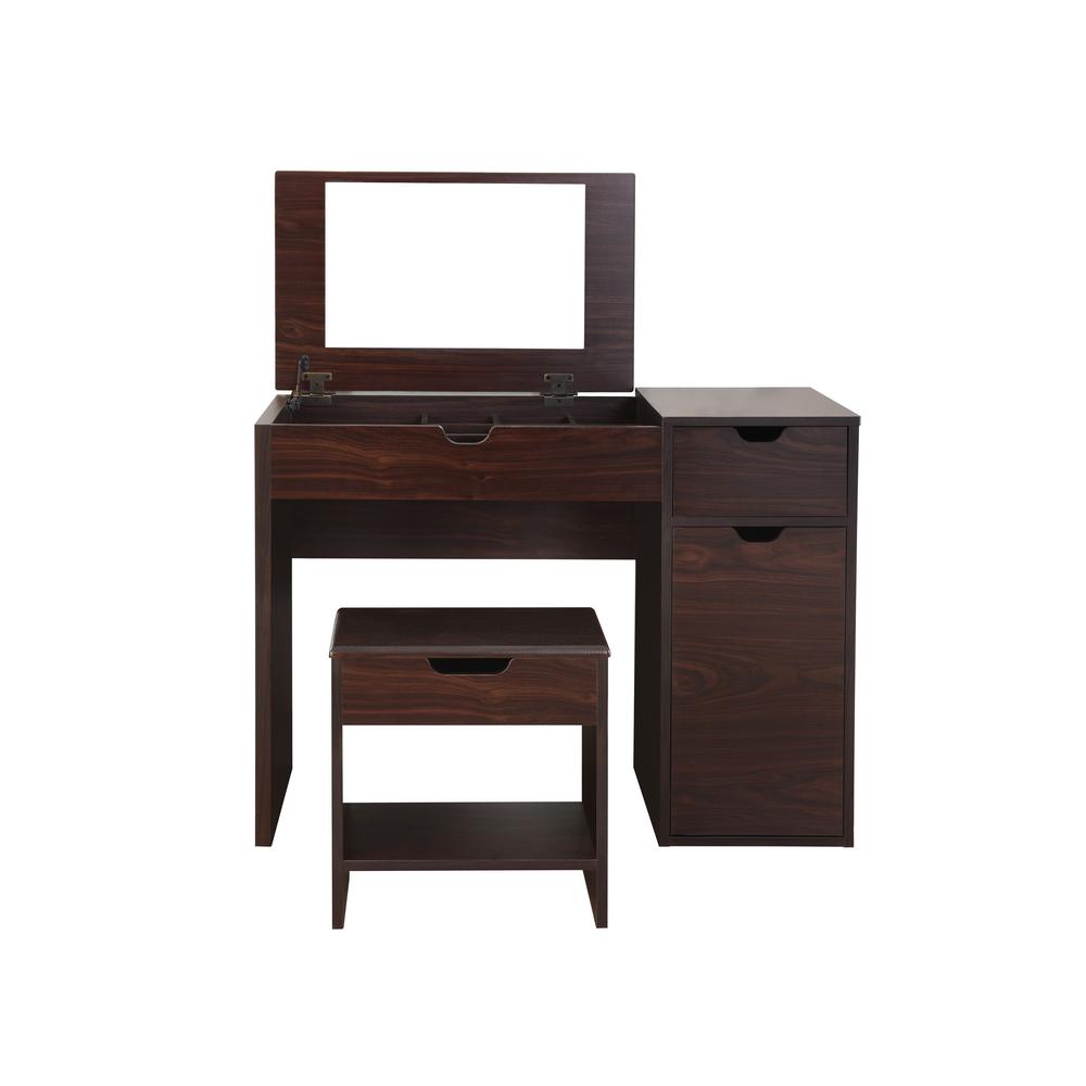 Makeup Vanities Bedroom Furniture The Home Depot Clover 2 Piece Espresso Vanity With Stool