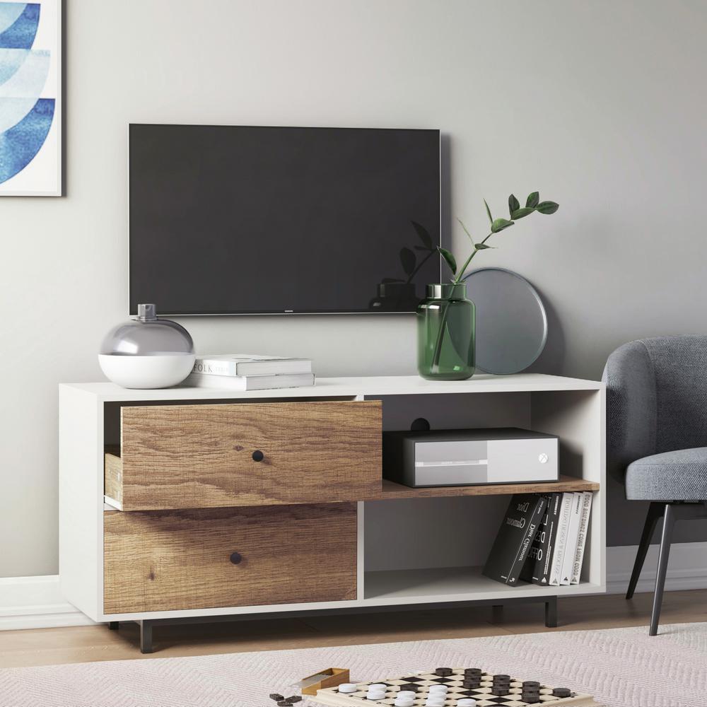 Nathan James Tora White 46 In Tv Stand Media Console With Rustic Tv Stand Media Console With Rustic Oak Drawers