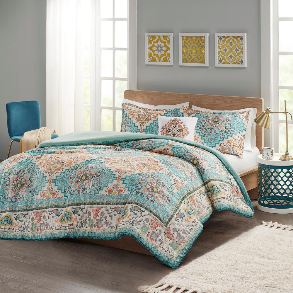 Intelligent Design Jasmine 4-Piece Teal Full/Queen Seersucker Boho ...