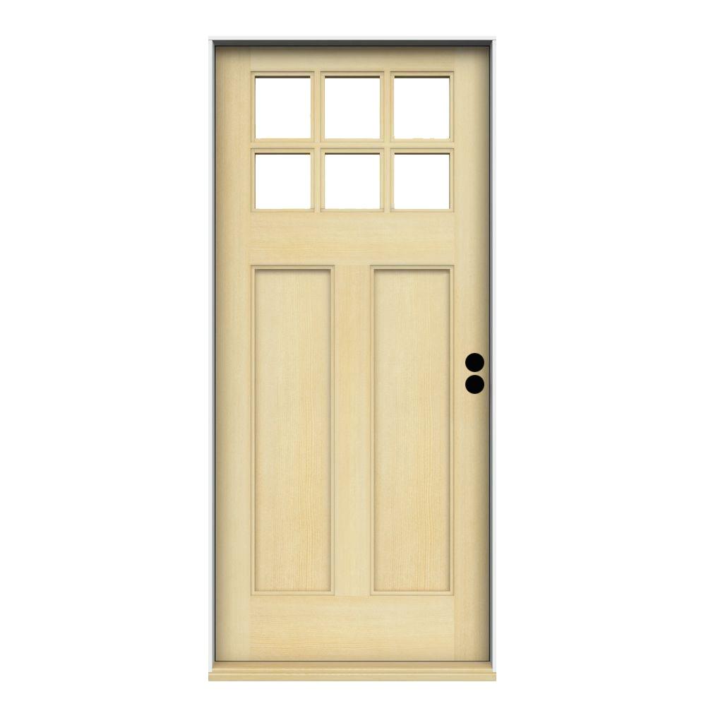 JELD-WEN 36 In. X 80 In. Craftsman 6-Lite Unfinished Hemlock Prehung ...